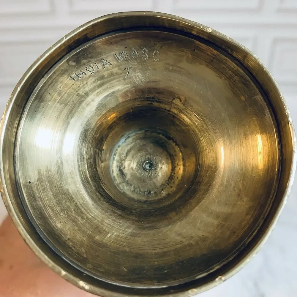 Vintage Brass Pedestal Etched Floral Footed Vase 7”